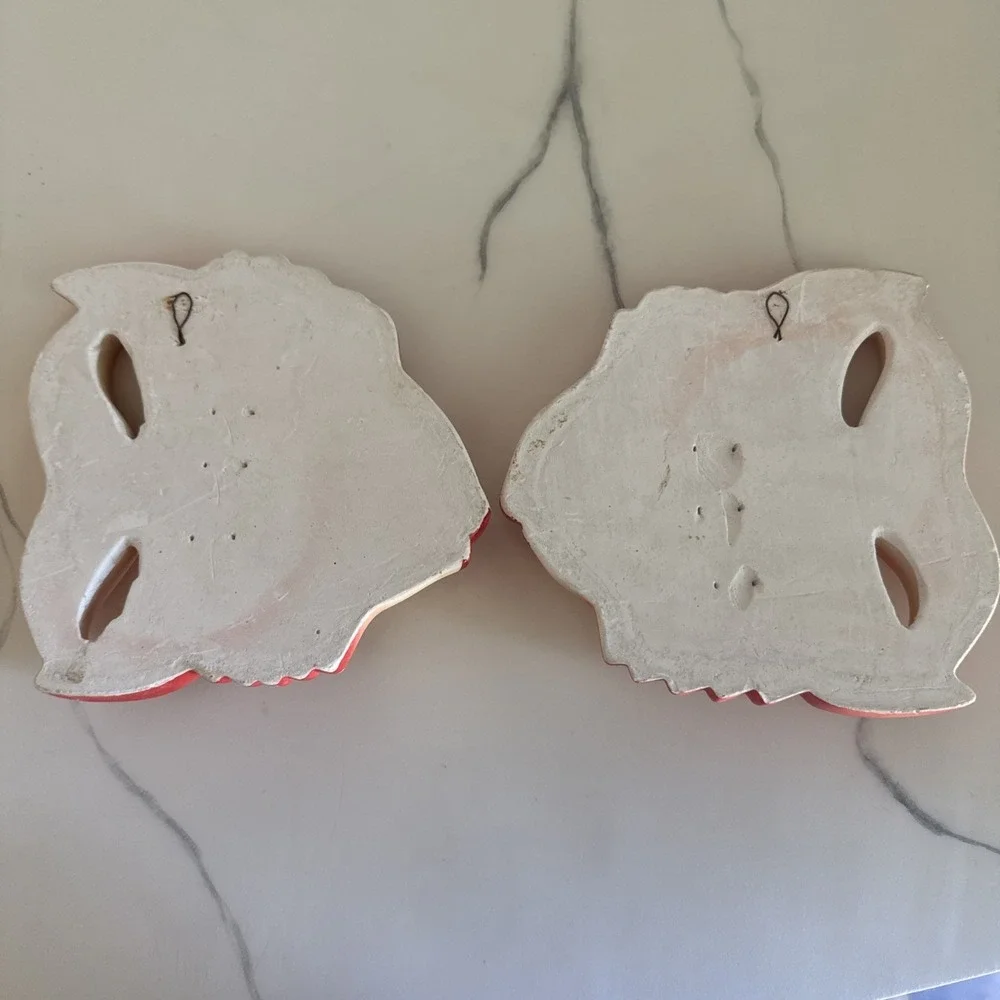 Vintage Miller Studio 1970's Orange Kissing Fish Chalkware Wall Plaques Set Of 2